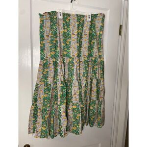 Rhode Floral Tiered Maxi Skirt Green Yellow White Women's XL Summer